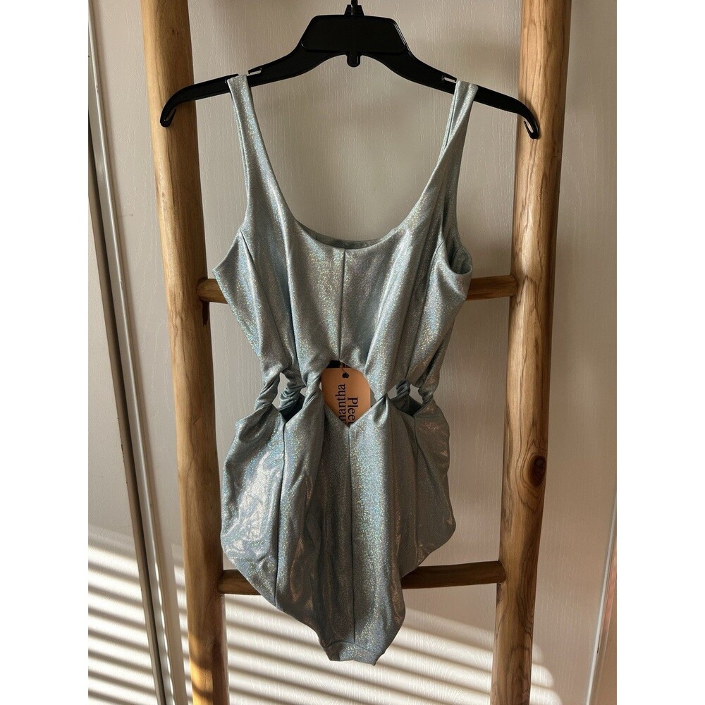 Samantha Pleet Metallic Silver Cutout One Piece Swimsuit Women’s XL